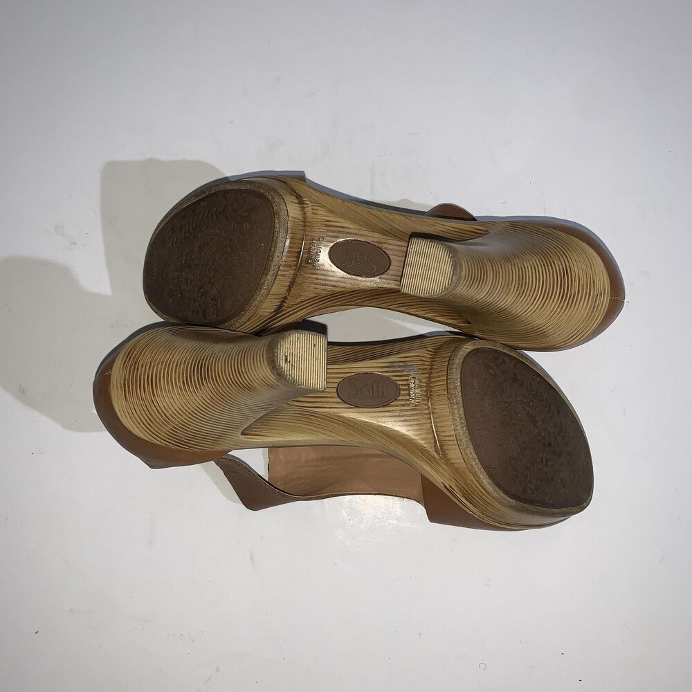 Sofft Heels Womens Size 9.5 Brown Leather Peep Toe T Strap Sandals Shoes - Picture 8 of 8